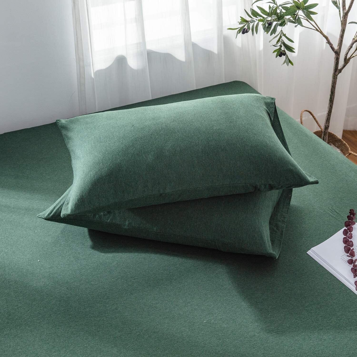 Cotton Pure™ Verde Green Jersey Cotton Bundle Bed Set Bundle Bed Set Cotton Pure™