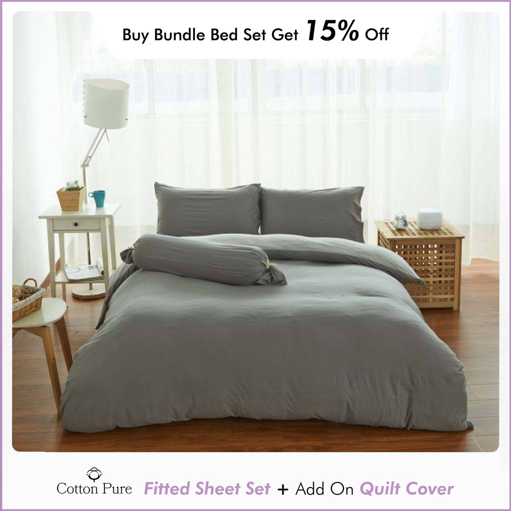 Cotton Pure™ Ash Grey Jersey Cotton Fitted Sheet Set Fitted Sheet Cotton Pure™ 
