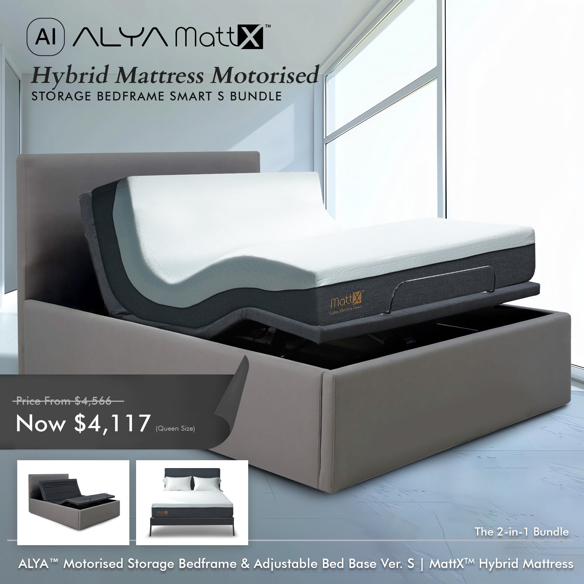 Hybrid Mattress Motorised Storage Bedframe Smart S Bundle