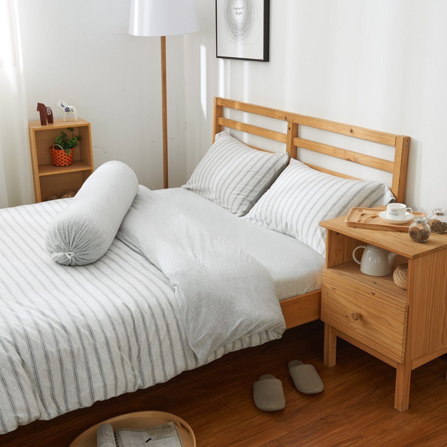 Cotton Pure™ Menatee Grey Stripe Jersey Cotton Bundle Bed Set Bundle Bed Set Cotton Pure™