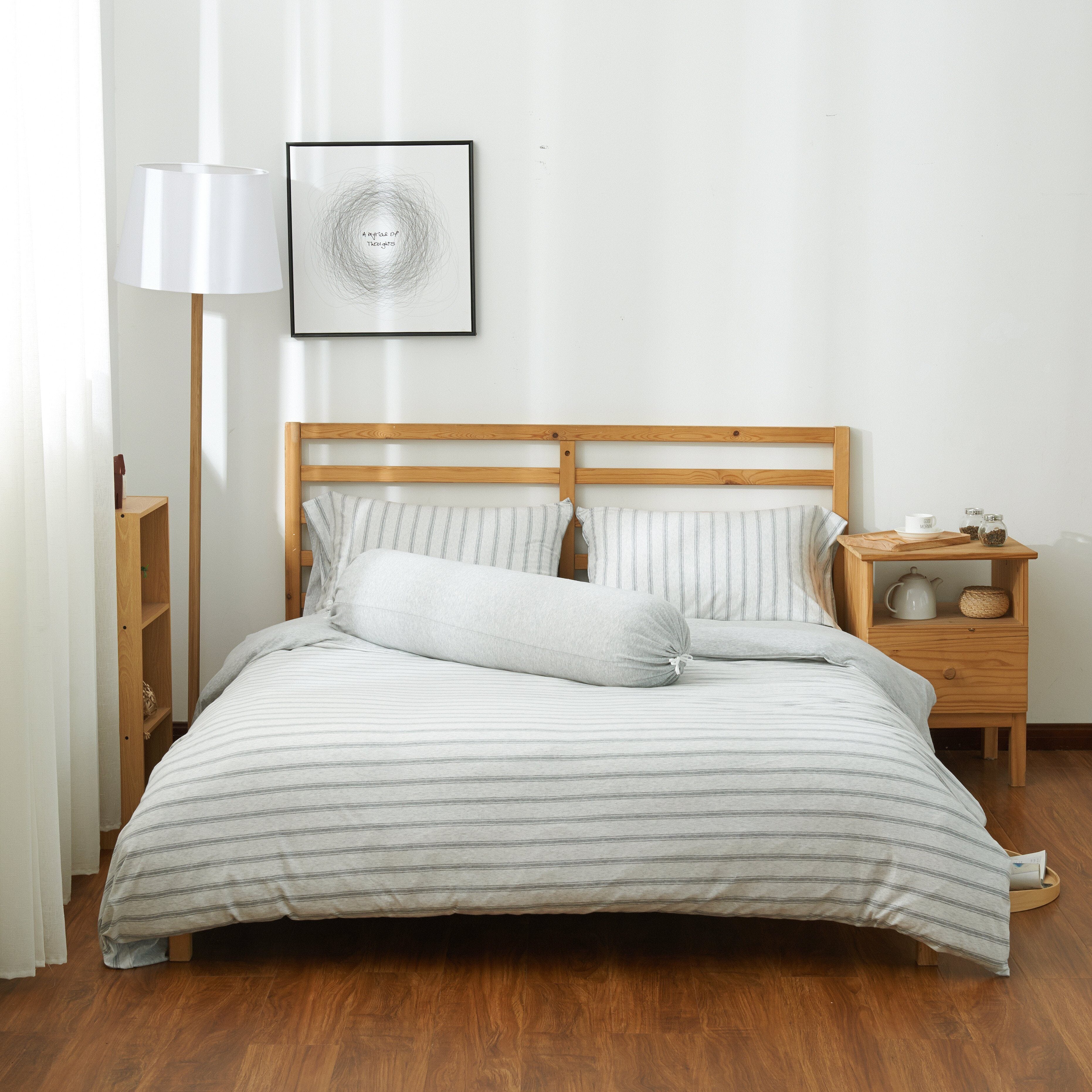 Cotton Pure™ Menatee Grey Stripe Jersey Cotton Bundle Bed Set Bundle Bed Set Cotton Pure™