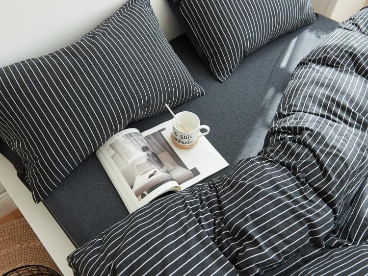 Cotton Pure™ Classic Black Stripe Jersey Cotton Bundle Bed Set Bundle Bed Set Cotton Pure™