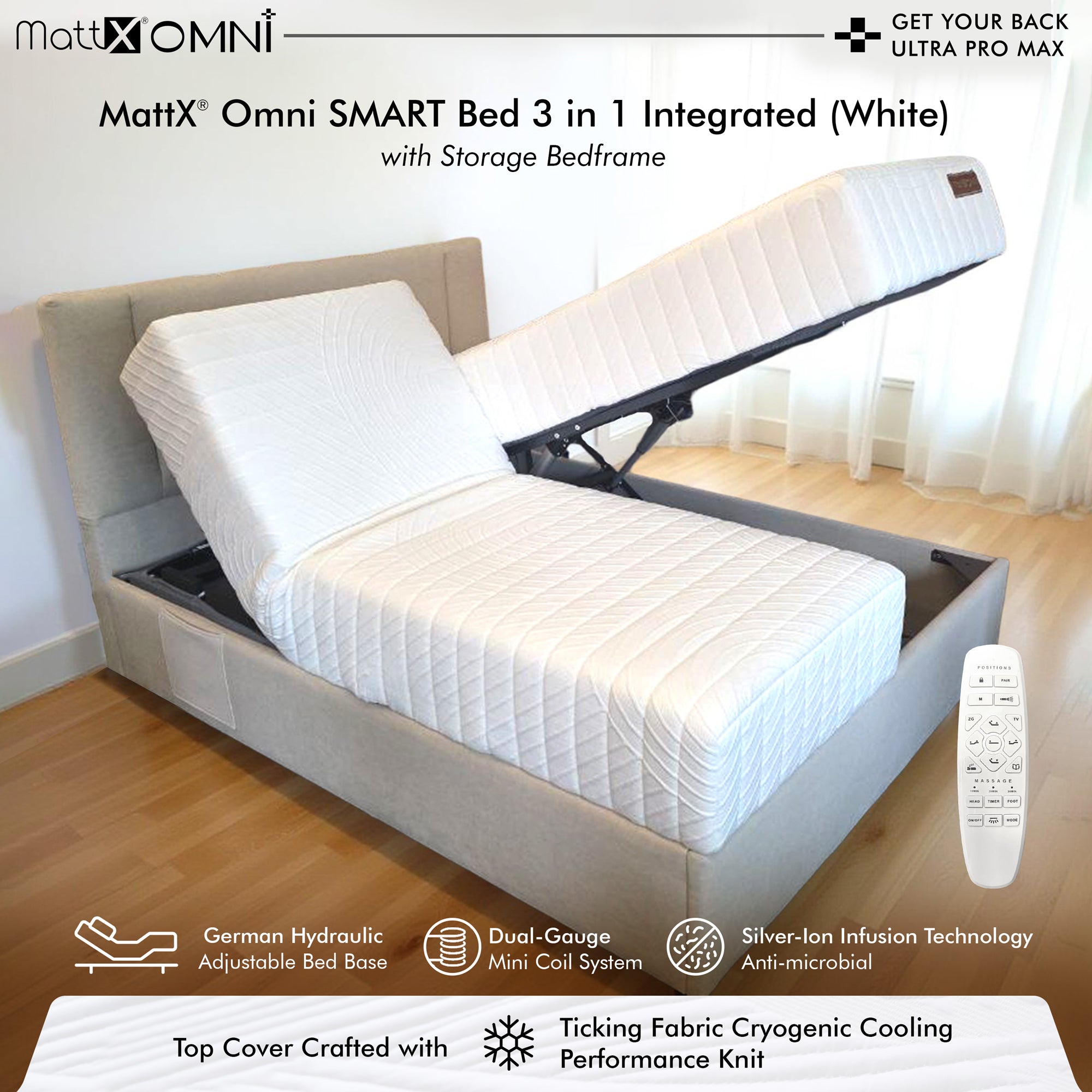 MattX™ Omni SMART Bed 3 in 1 integrated - White