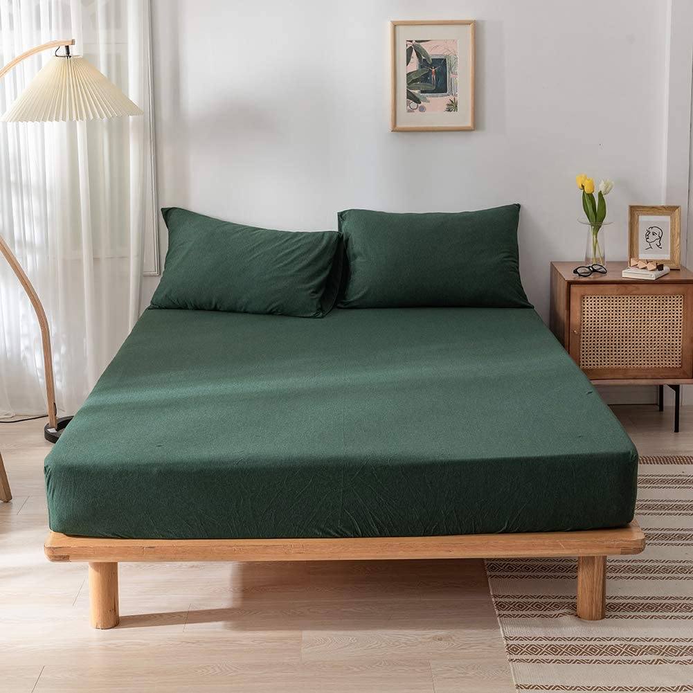 Cotton Pure™ Verde Green Jersey Cotton Fitted Sheet Set - Affairs Living Pte. Ltd.