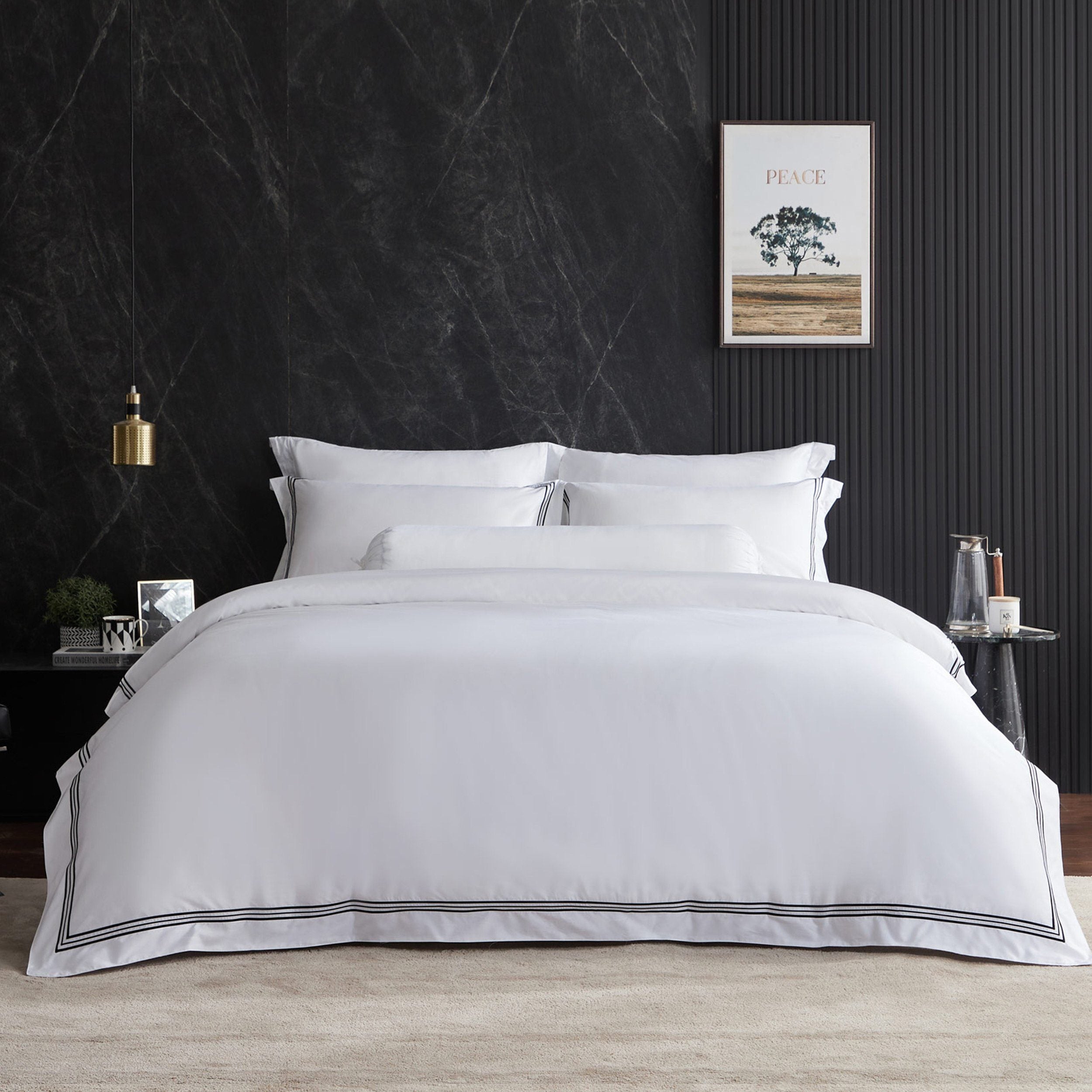 Hotelier Prestigio™ Lucent White With Black Border Fitted Sheet Set - Affairs Living Pte. Ltd.
