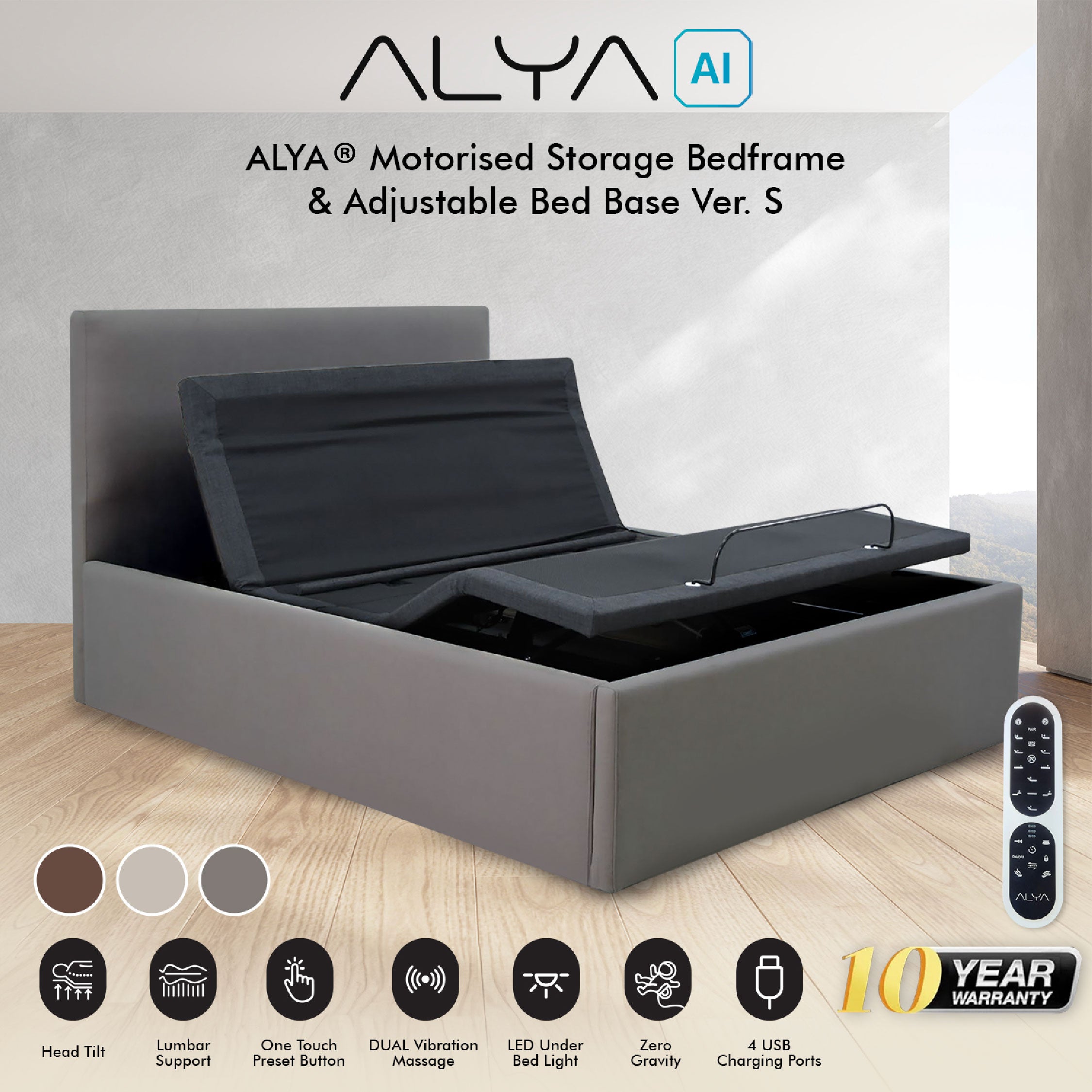 ALYA® Motorised Storage Bedframe & Adjustable Bed Base Ver. S