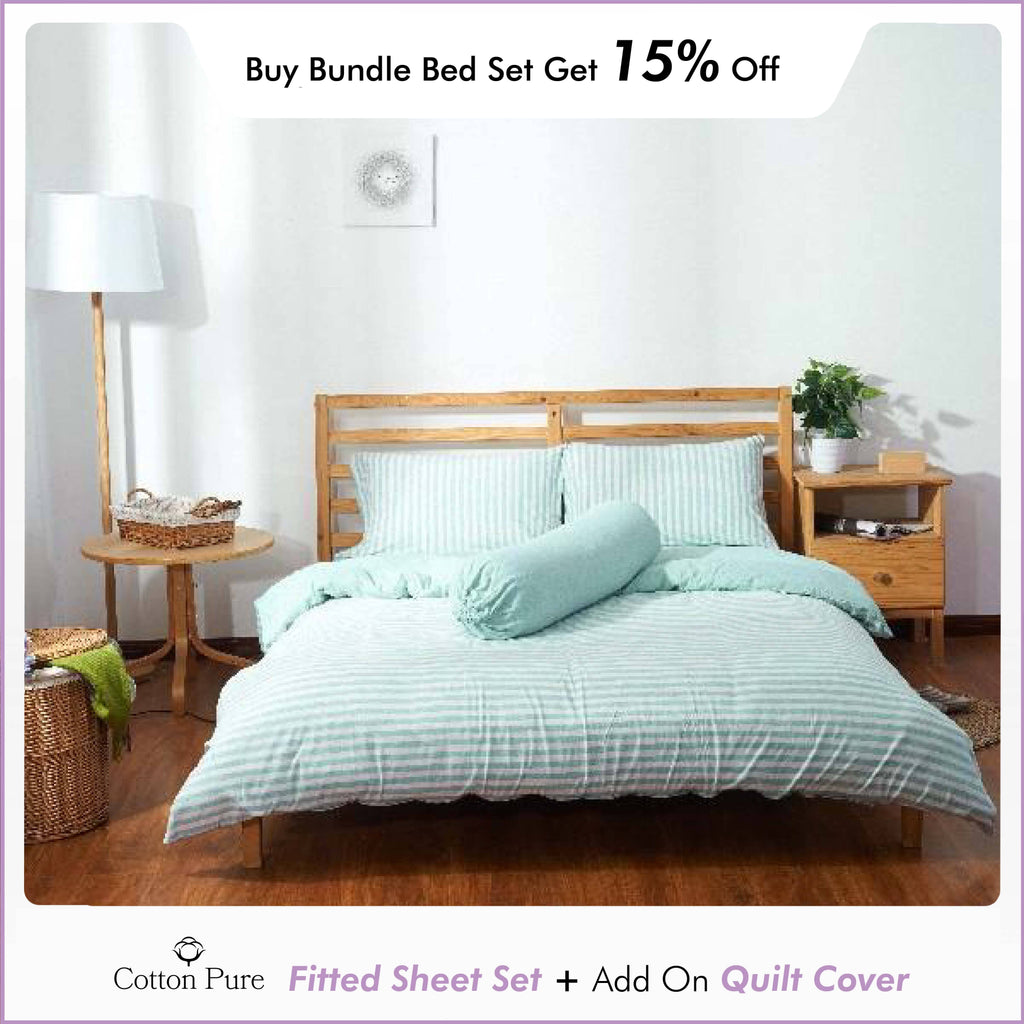 Cotton Pure™ Pale Green Stripe Jersey Cotton Fitted Sheet Set Fitted Sheet Cotton Pure™ 