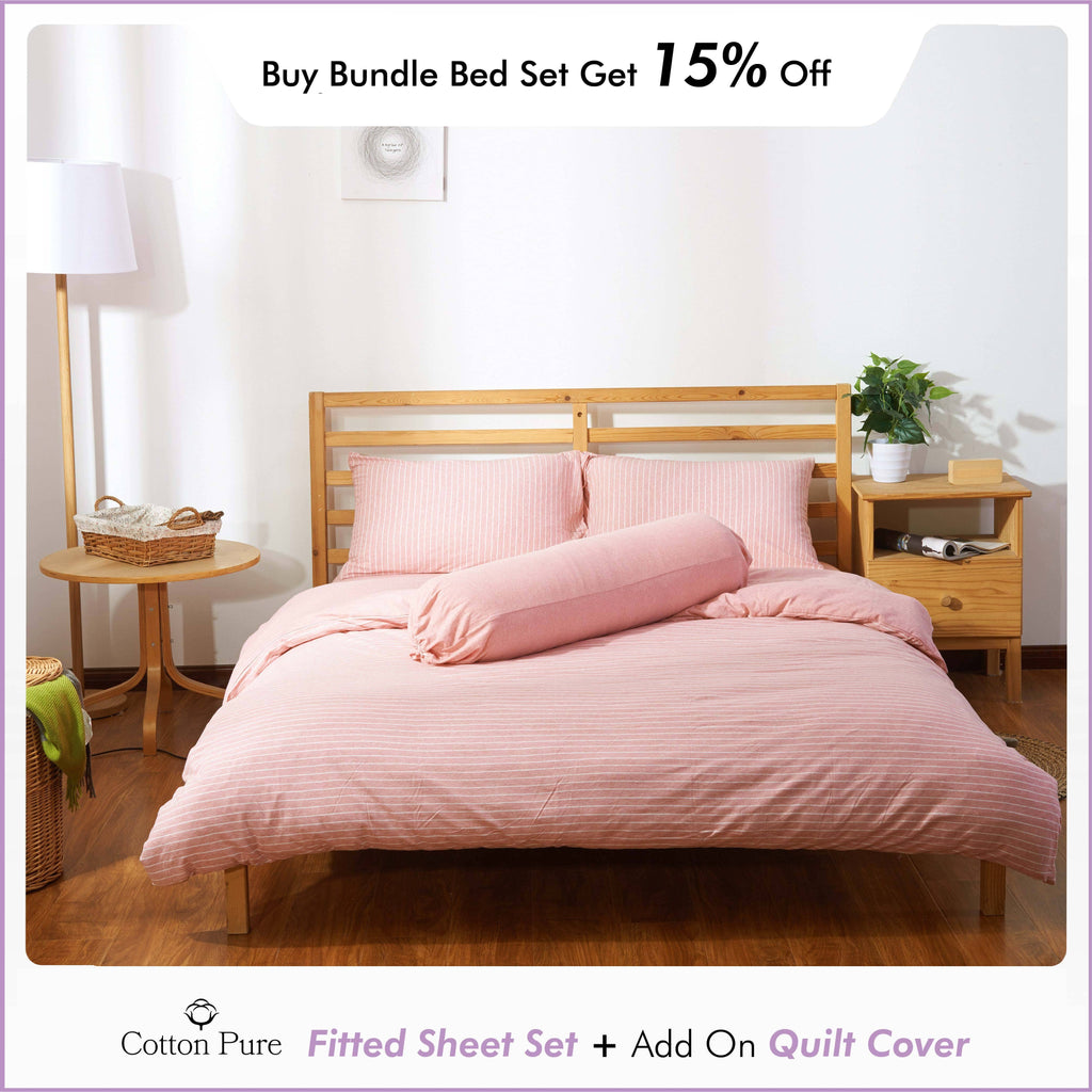 Cotton Pure™ Pinky Stripe Jersey Cotton Fitted Sheet Set Fitted Sheet Cotton Pure™ 