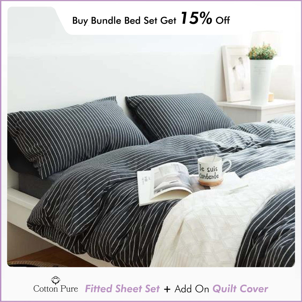 Cotton Pure™ Classic Black Stripe Jersey Cotton Fitted Sheet Set Fitted Sheet Cotton Pure™ 