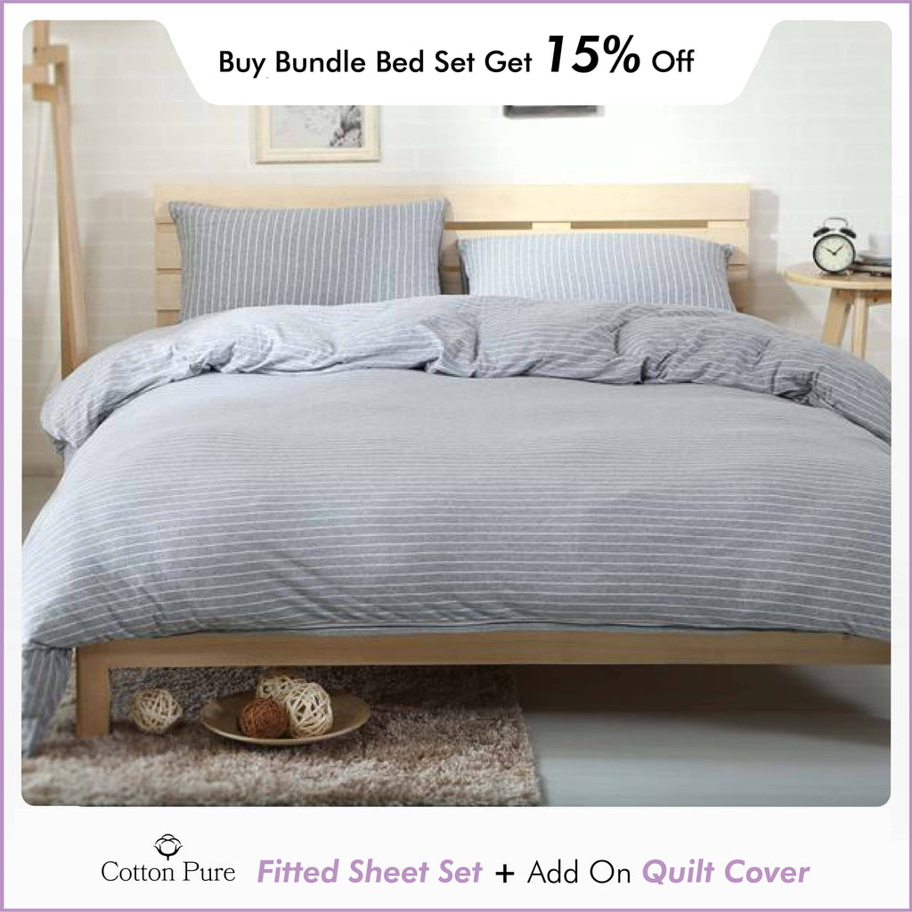 Cotton Pure™ Greyish Stripe Jersey Cotton Fitted Sheet Set Fitted Sheet Cotton Pure™ 