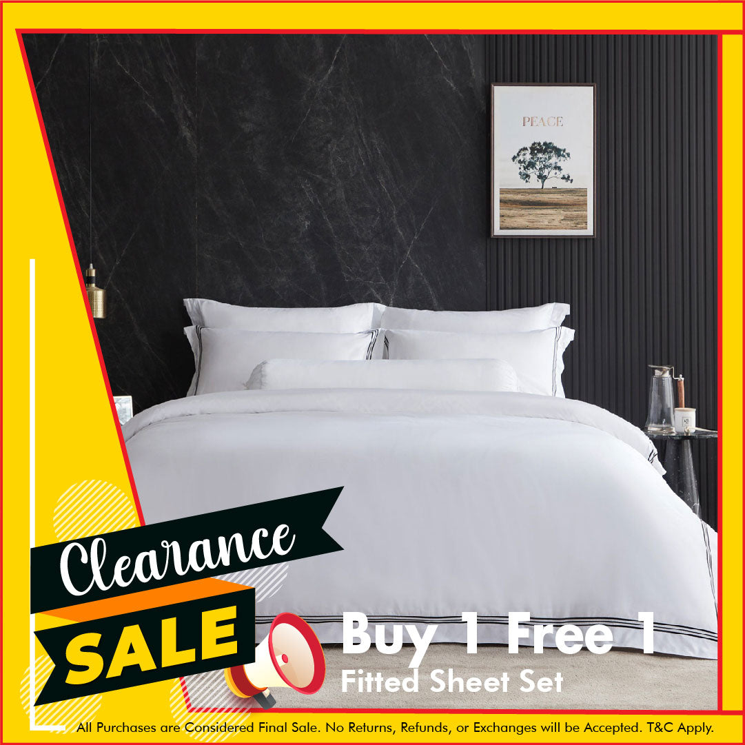 Hotelier Prestigio™ Lucent White With Black Border Fitted Sheet Set