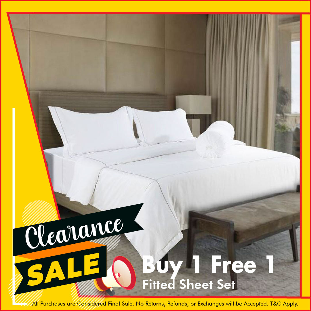 Hotelier Prestigio™ Silver Check Embroidery Fitted Sheet Set
