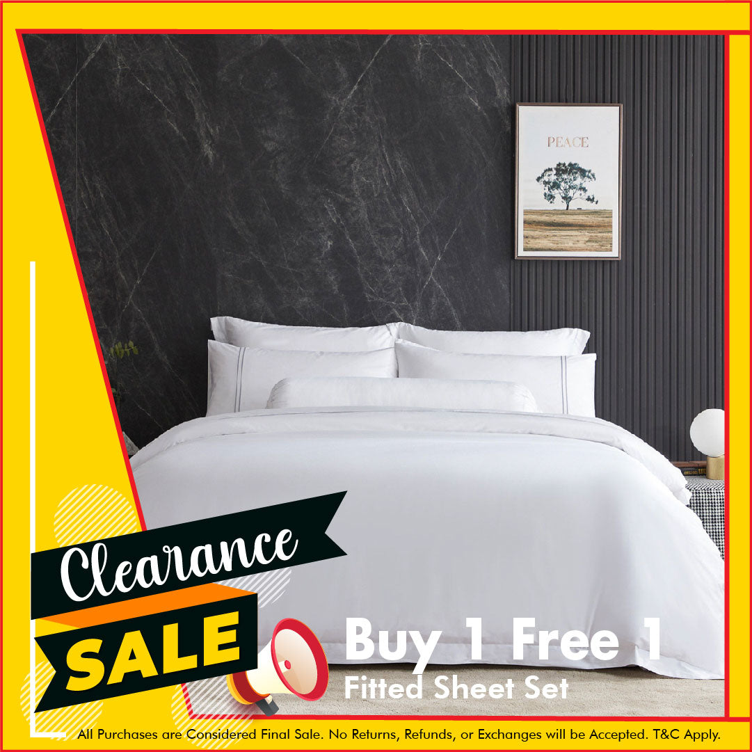 Hotelier Prestigio™ Lucent White With Grey Lines Fitted Sheet Set