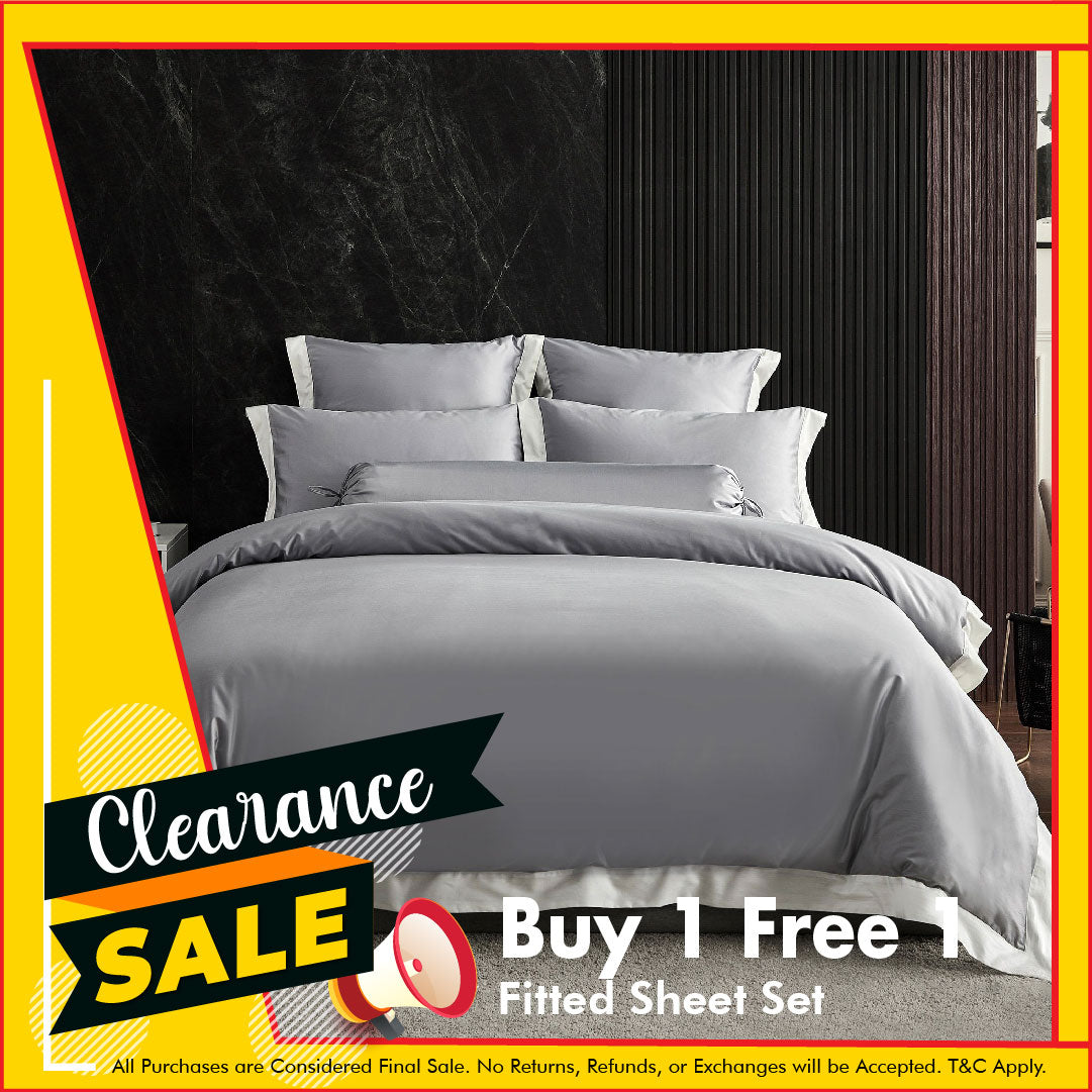 Hotelier Prestigio™ Supima Cotton Percale Earl Gray Dover White Hem Fitted Sheet Set