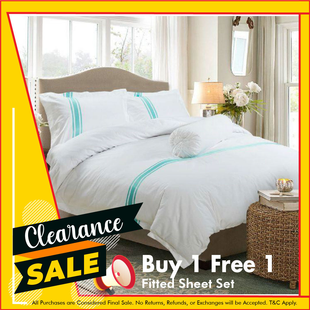 Hotelier Prestigio™ Luxury White Turquoise Stripe Fitted Sheet Set