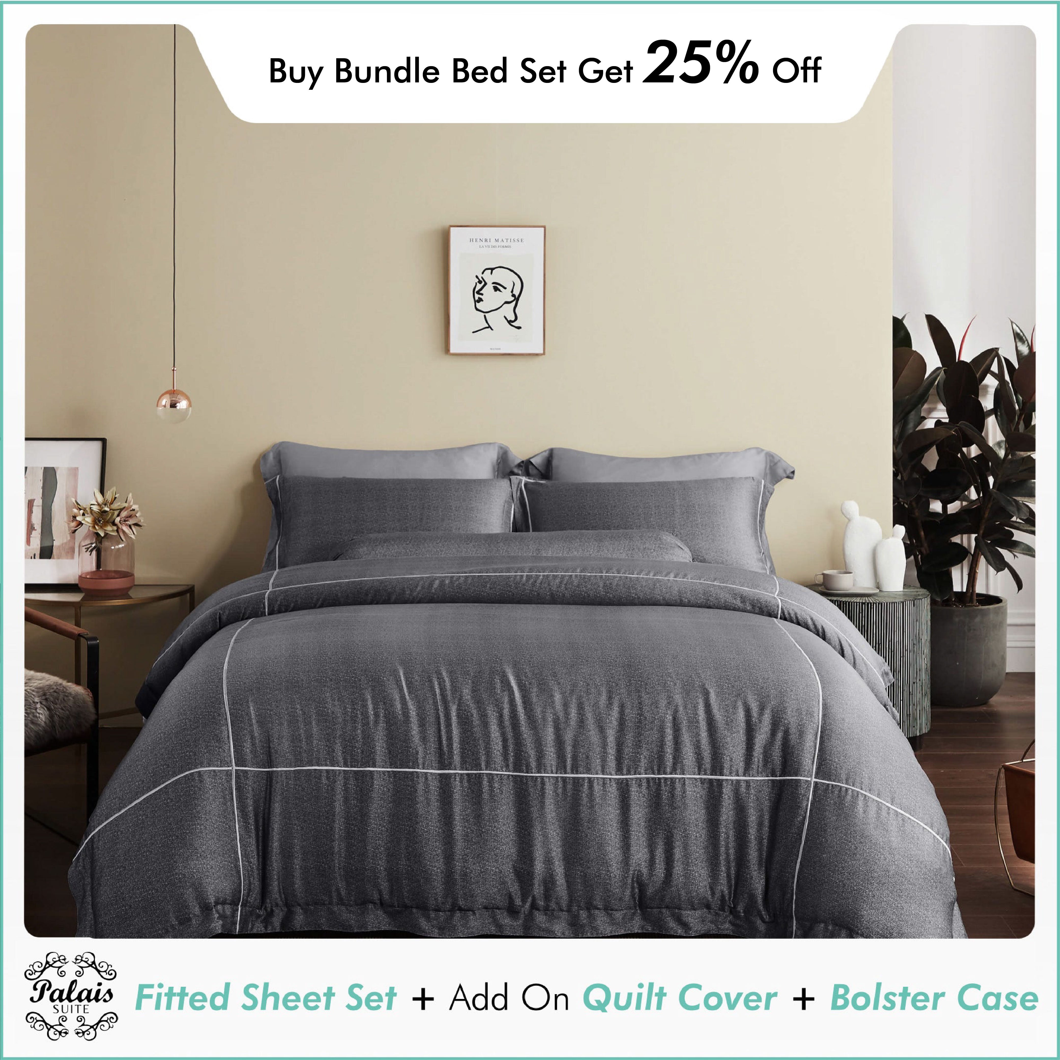 Palais Suite TENCEL™ Heather White Lined Fitted Sheet Set