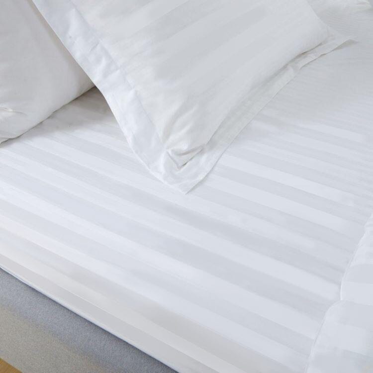 Hotelier Prestigio™ White Sateen Stripe Fitted Sheet Set Fitted Sheet Hotelier Prestigio™ 