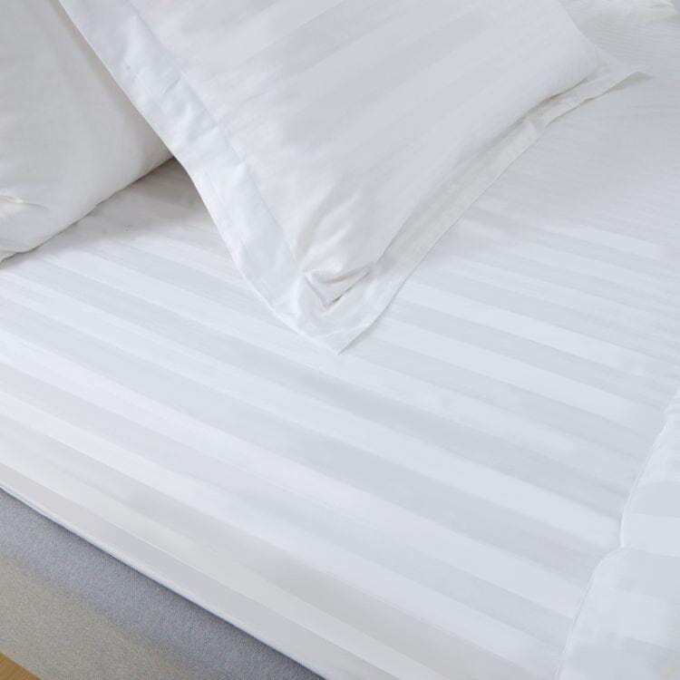 Hotelier Prestigio™ White Sateen Stripe Fitted Sheet Set Fitted Sheet Hotelier Prestigio™ 