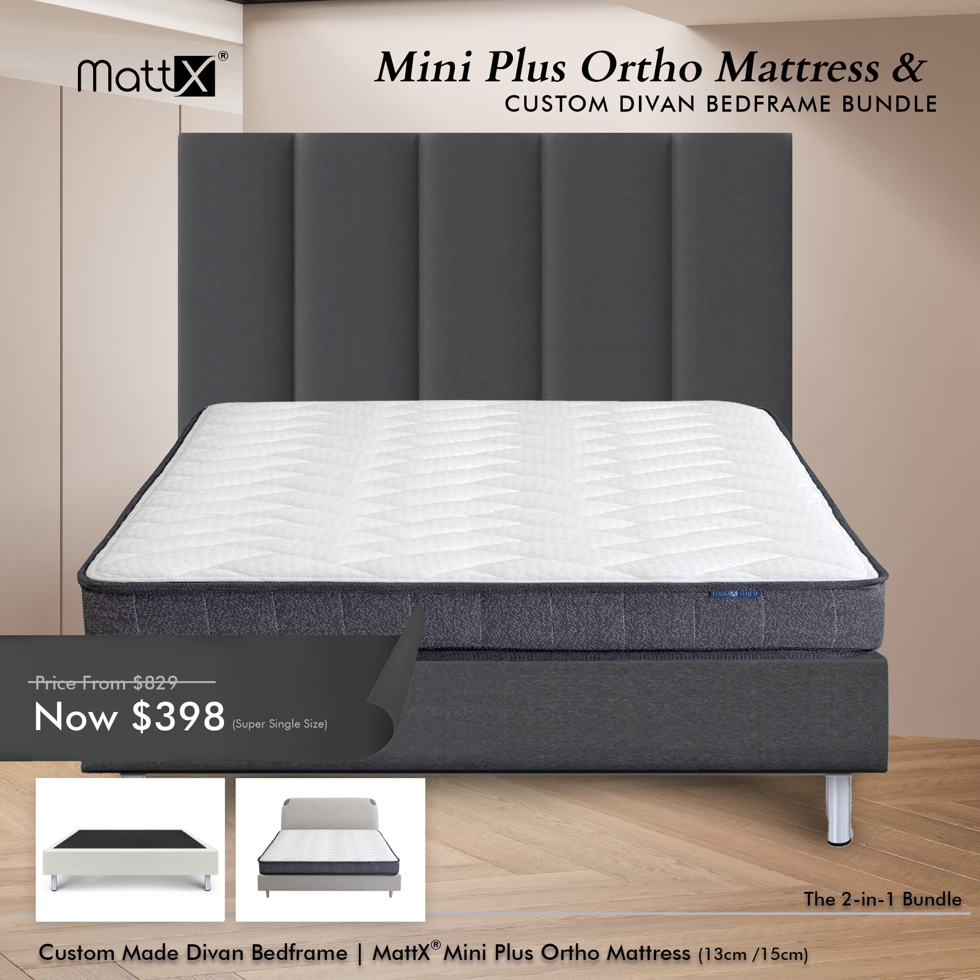 Mini Plus Ortho Mattress & Custom Divan Bedframe Bundle
