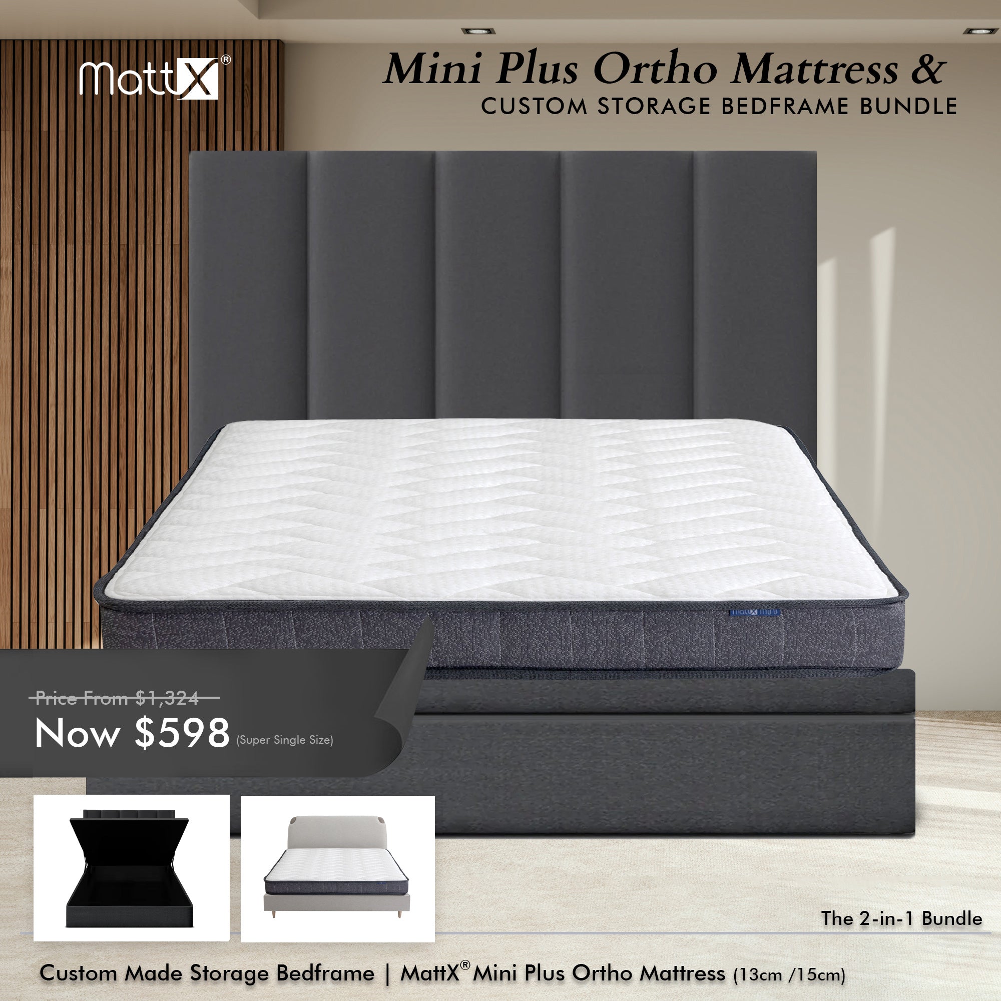 Mini Plus Ortho Mattress & Custom Storage Bedframe Bundle