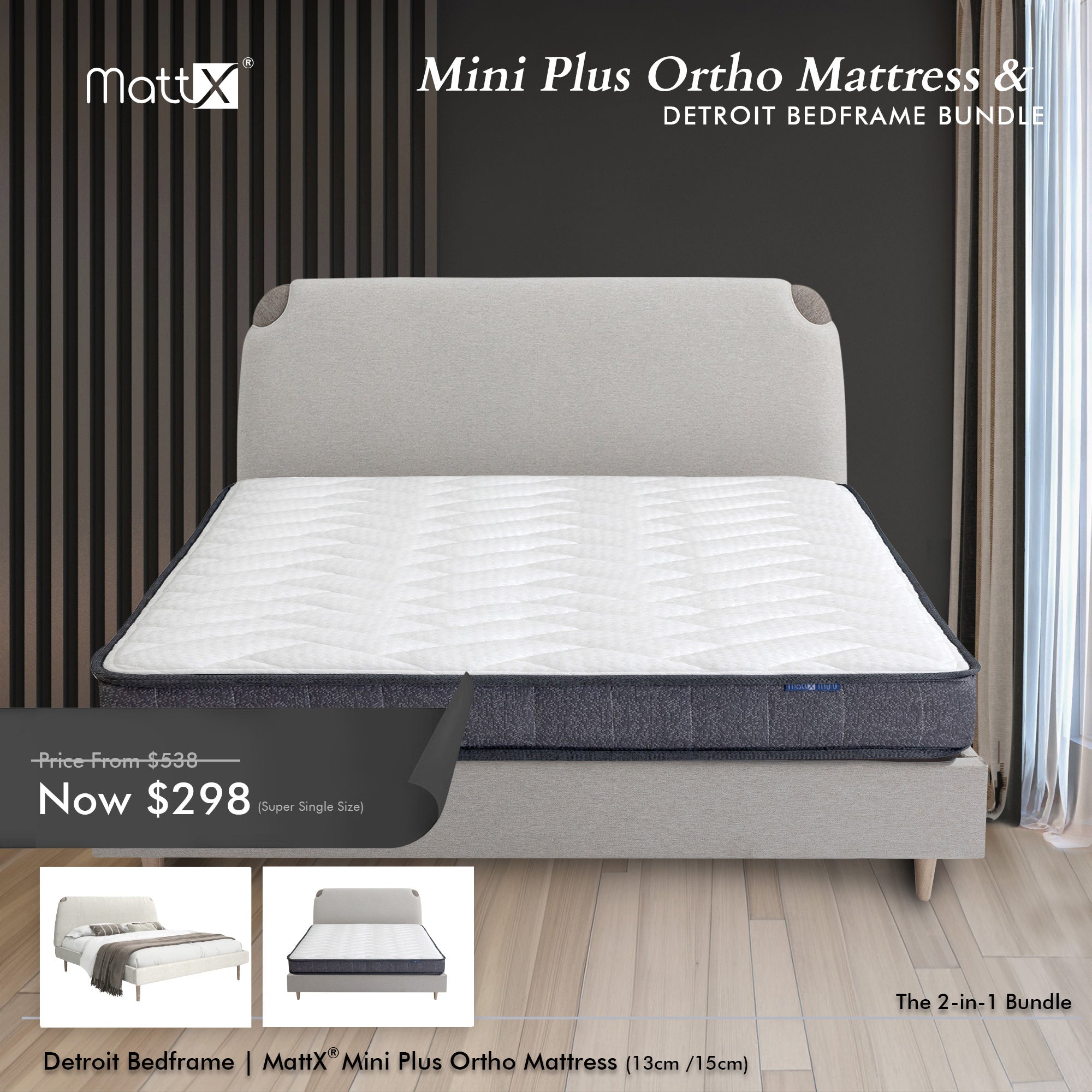 Mini Plus Ortho Mattress & Detroit Bedframe Bundle