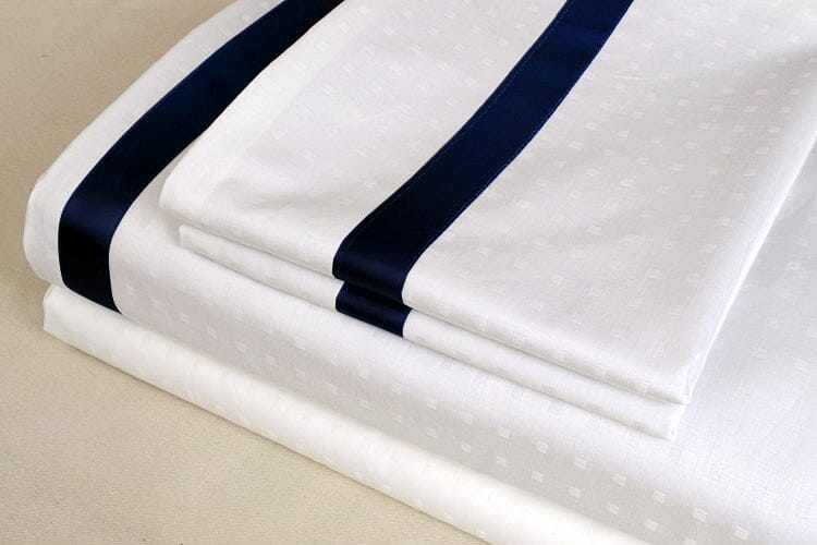 Palais Suite™ Finest Wedding White Trimmed with Deep Blue Pillow Case Pillow & Bolster Case Palais Suite™ 