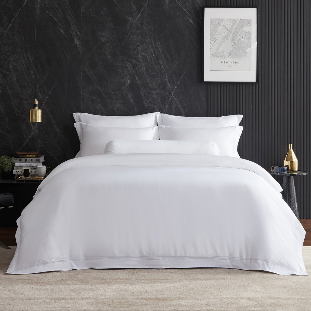 Hotelier Prestigio™ Lucent White With Line Border Fitted Sheet Set - Affairs Living Pte. Ltd.