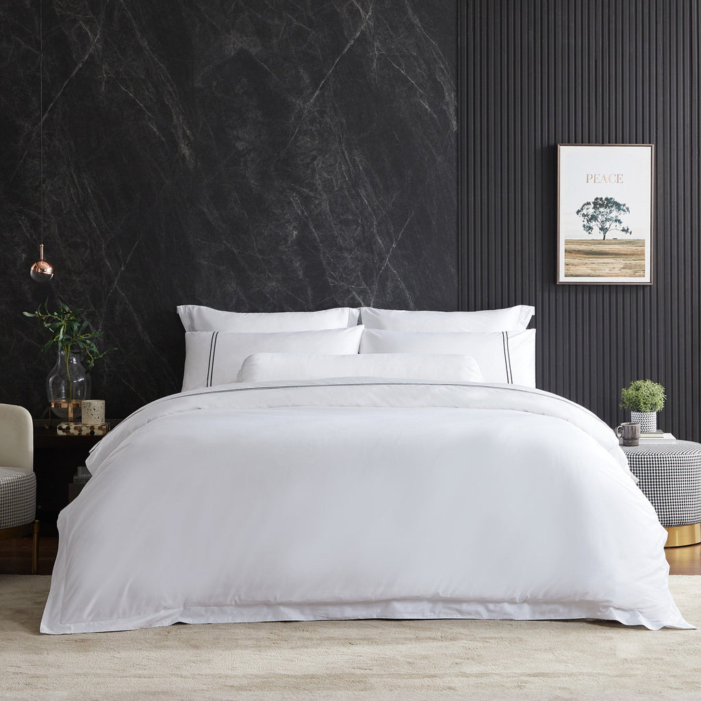 Hotelier Prestigio™ Lucent White With Black Lines Fitted Sheet Set - Affairs Living Pte. Ltd.