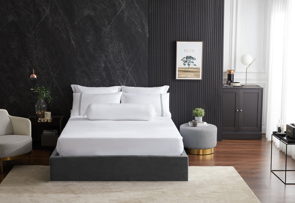 Hotelier Prestigio™ Lucent White With Black Lines Fitted Sheet Set - Affairs Living Pte. Ltd.