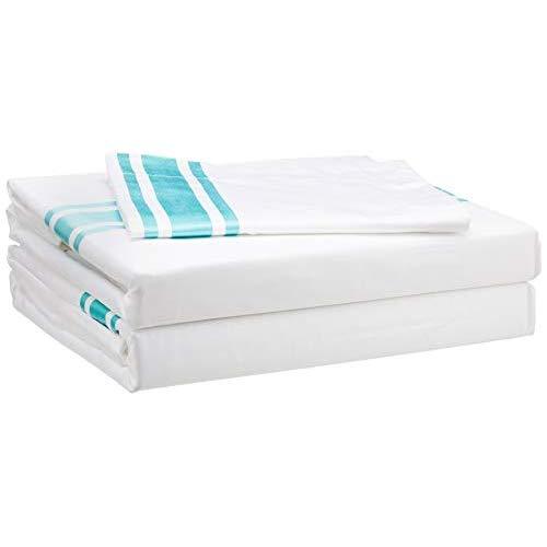 Hotelier Prestigio™ Luxury White Turquoise Stripe Fitted Sheet Set - Affairs Living Pte. Ltd.