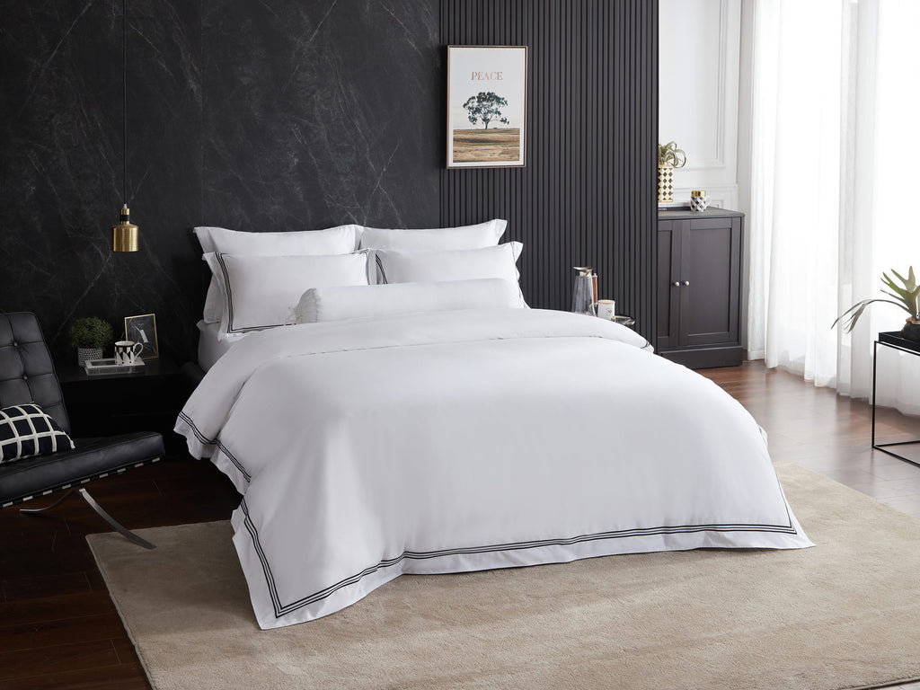 Hotelier Prestigio™ Lucent White With Black Border Fitted Sheet Set - Affairs Living Pte. Ltd.