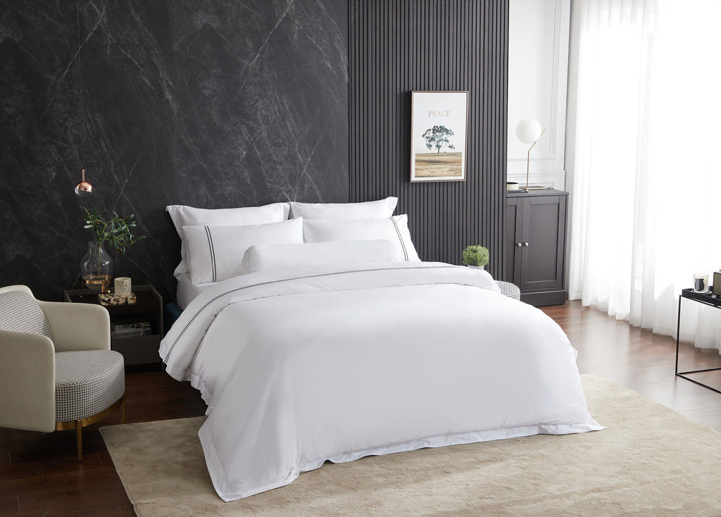 Hotelier Prestigio™ Lucent White With Black Lines Fitted Sheet Set - Affairs Living Pte. Ltd.