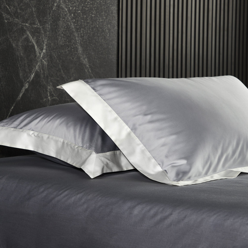 Hotelier Prestigio™ Supima Cotton Percale Earl Gray Dover White Hem Fitted Sheet Set - Bedding Affairs