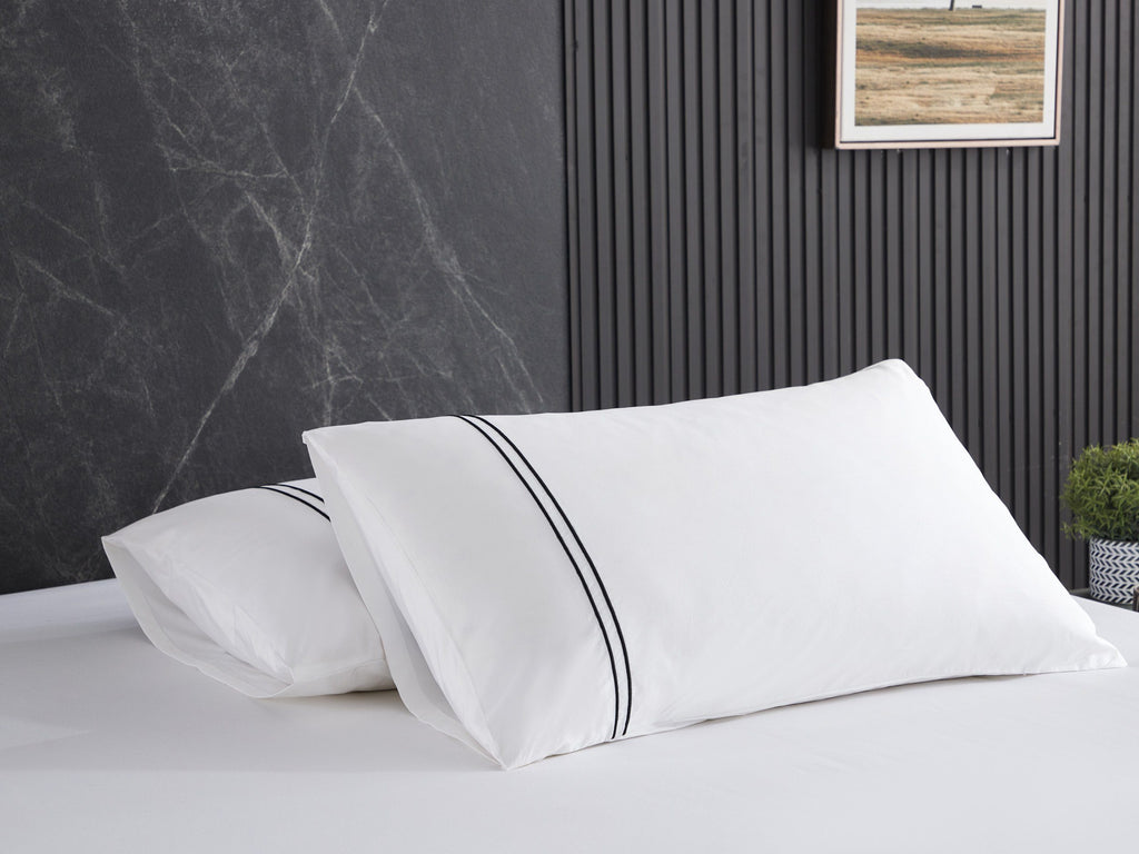 Hotelier Prestigio™ Lucent White With Black Lines Fitted Sheet Set - Affairs Living Pte. Ltd.