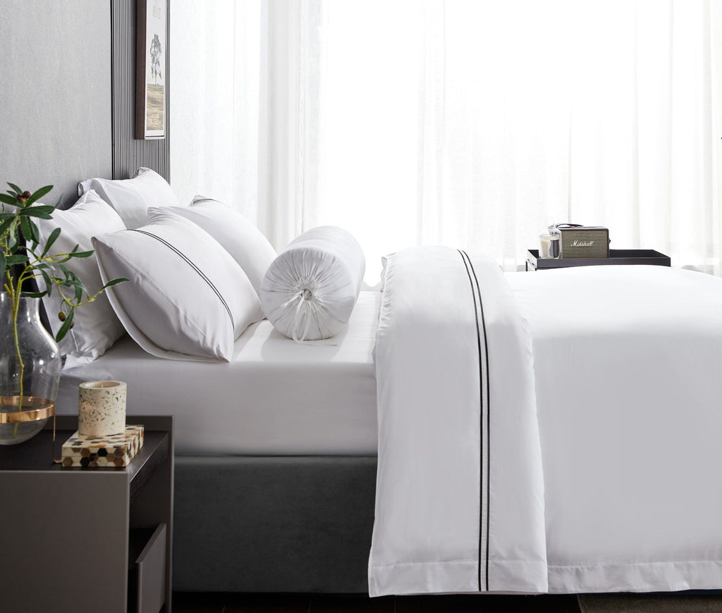 Hotelier Prestigio™ Lucent White With Black Lines Fitted Sheet Set - Affairs Living Pte. Ltd.