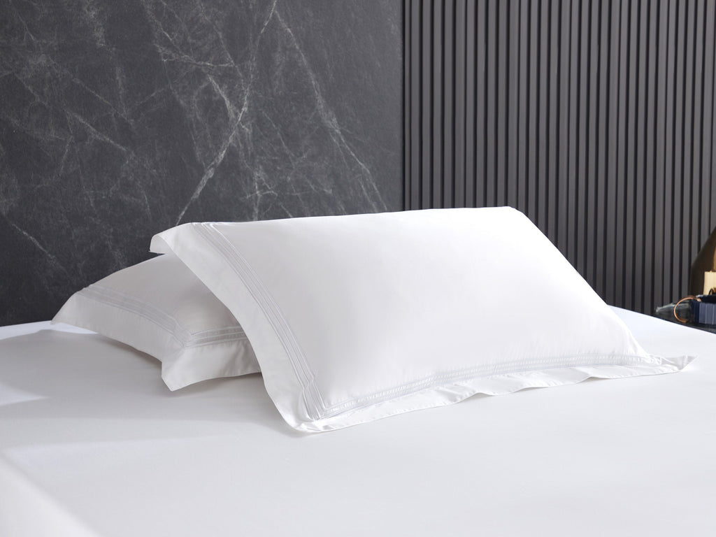 Hotelier Prestigio™ Lucent White With Line Border Fitted Sheet Set - Affairs Living Pte. Ltd.