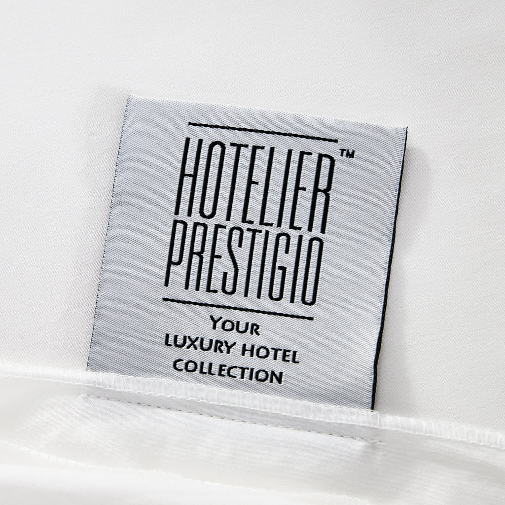 Hotelier Prestigio™ Supima Cotton Percale White Dove Earl Gray Hem Fitted Sheet Set - Bedding Affairs