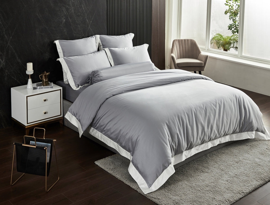 Hotelier Prestigio™ Supima Cotton Percale Earl Gray White Dove Hem Quilt Cover - Bedding Affairs