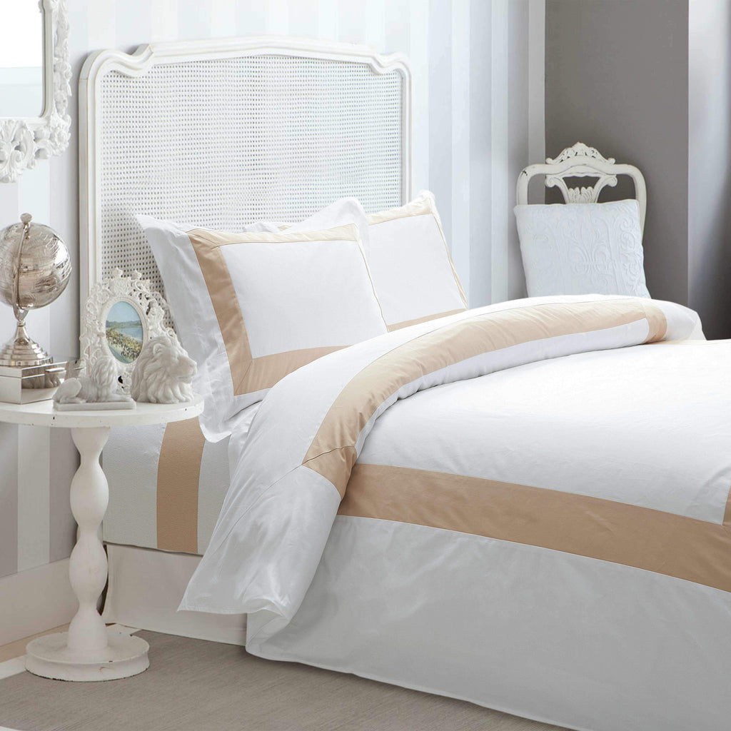 Hotelier Prestigio™ Luxury White Base Champagne Border Fitted Sheet Set - Affairs Living Pte. Ltd.