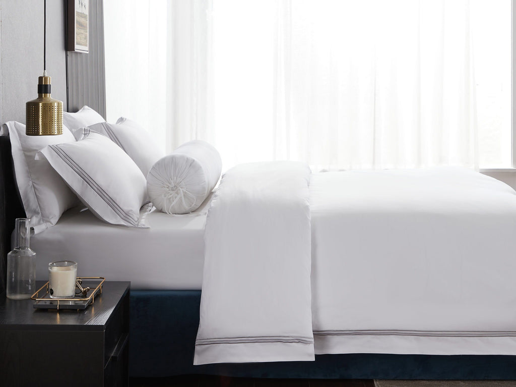 Hotelier Prestigio™ Lucent White With Grey Border Fitted Sheet Set - Affairs Living Pte. Ltd.