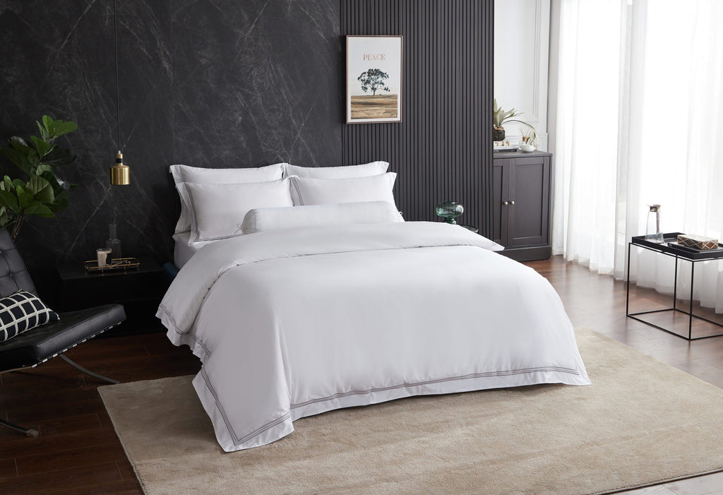 Hotelier Prestigio™ Lucent White With Grey Border Fitted Sheet Set - Affairs Living Pte. Ltd.