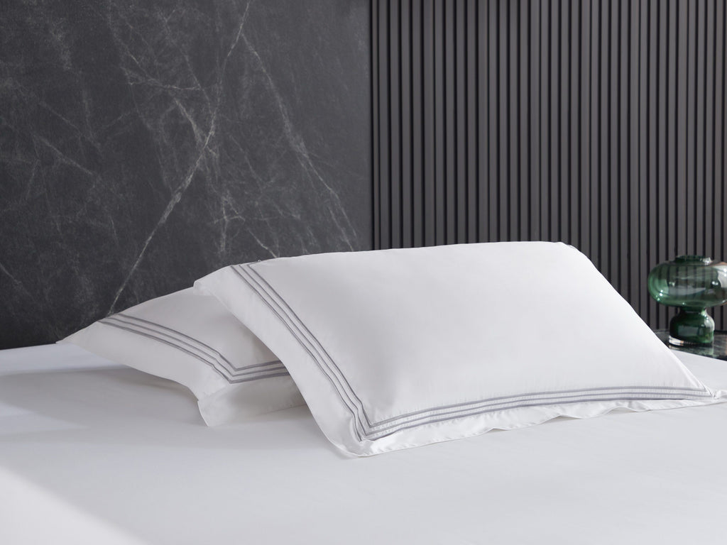 Hotelier Prestigio™ Lucent White With Grey Border Fitted Sheet Set - Affairs Living Pte. Ltd.