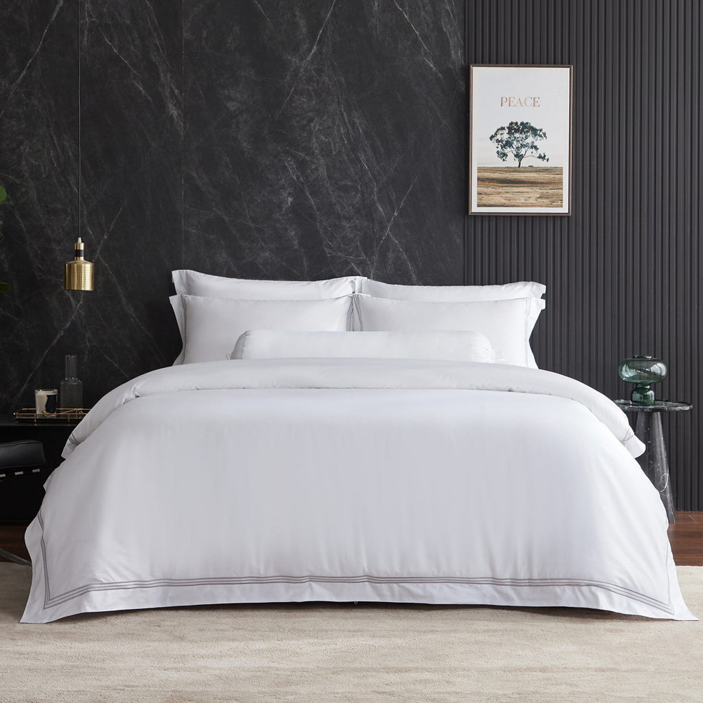 Hotelier Prestigio™ Lucent White With Grey Border Fitted Sheet Set - Affairs Living Pte. Ltd.