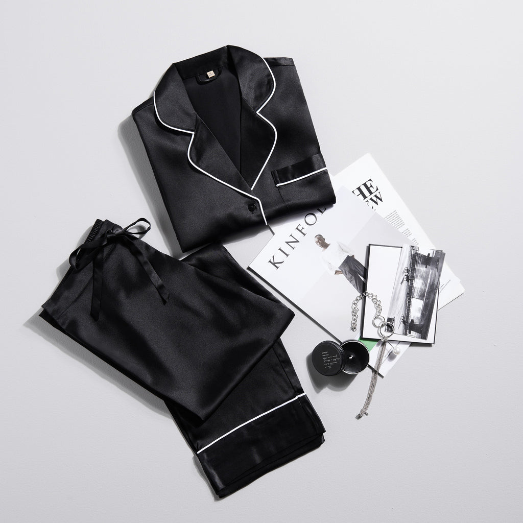 Seta Couture™ Mulberry Silk Iridium Black Pyjamas - Affairs Living Pte. Ltd.