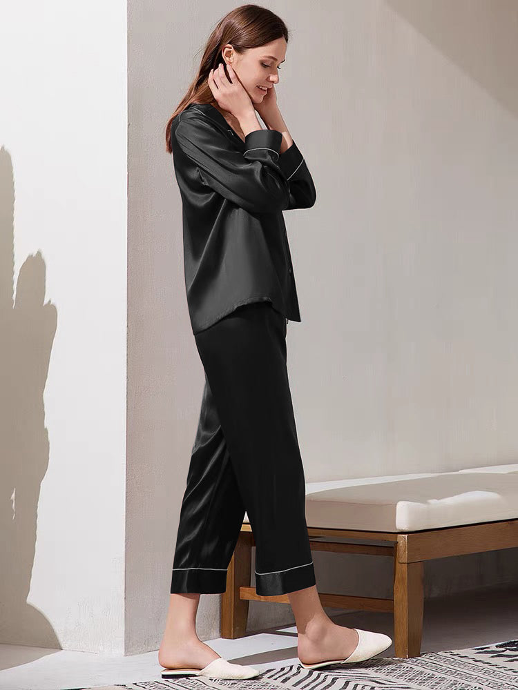 Seta Couture™ Mulberry Silk Iridium Black Pyjamas - Affairs Living Pte. Ltd.