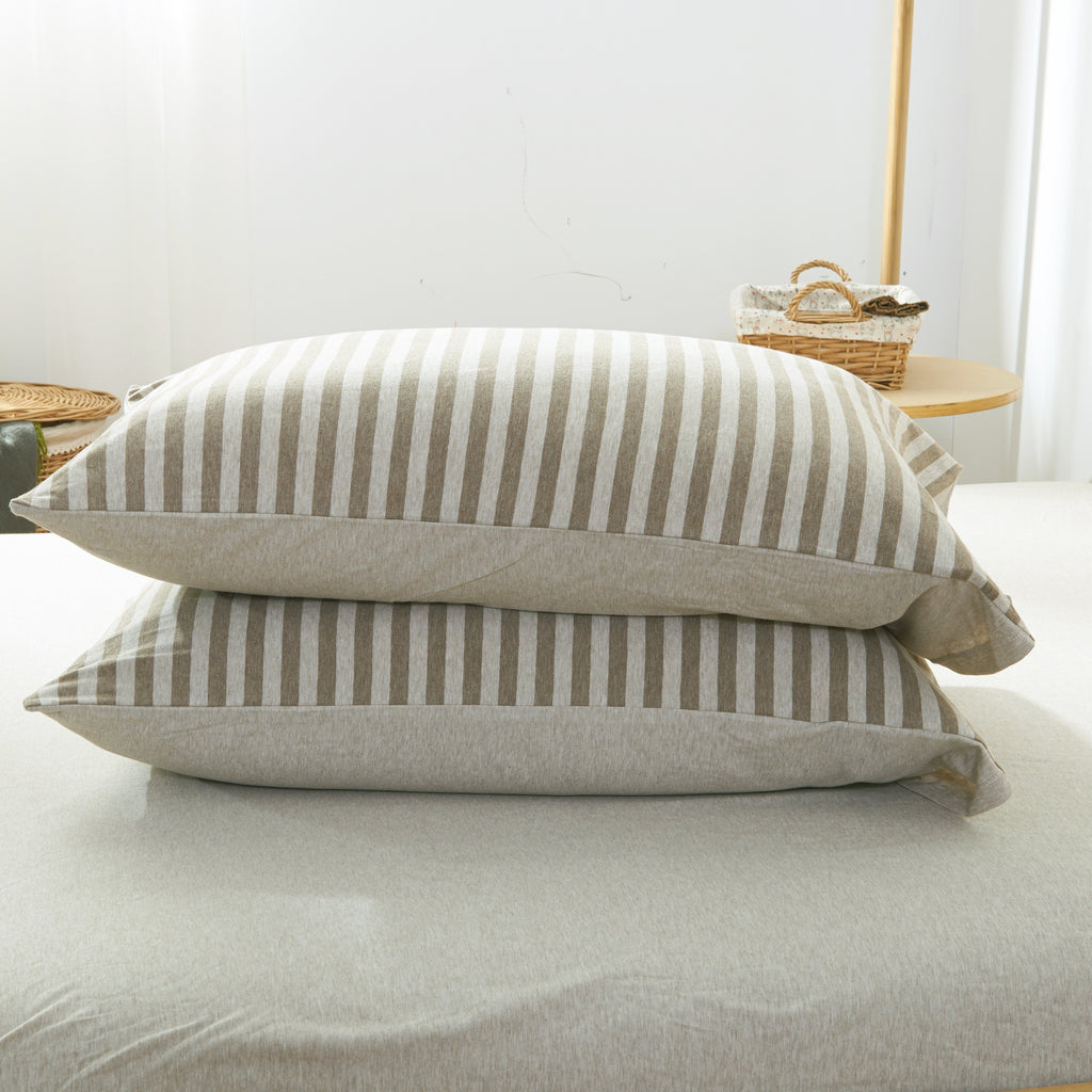 Cotton Pure™ Brownie Beige Stripe Jersey Cotton Pillow Case - Affairs Living Pte. Ltd.