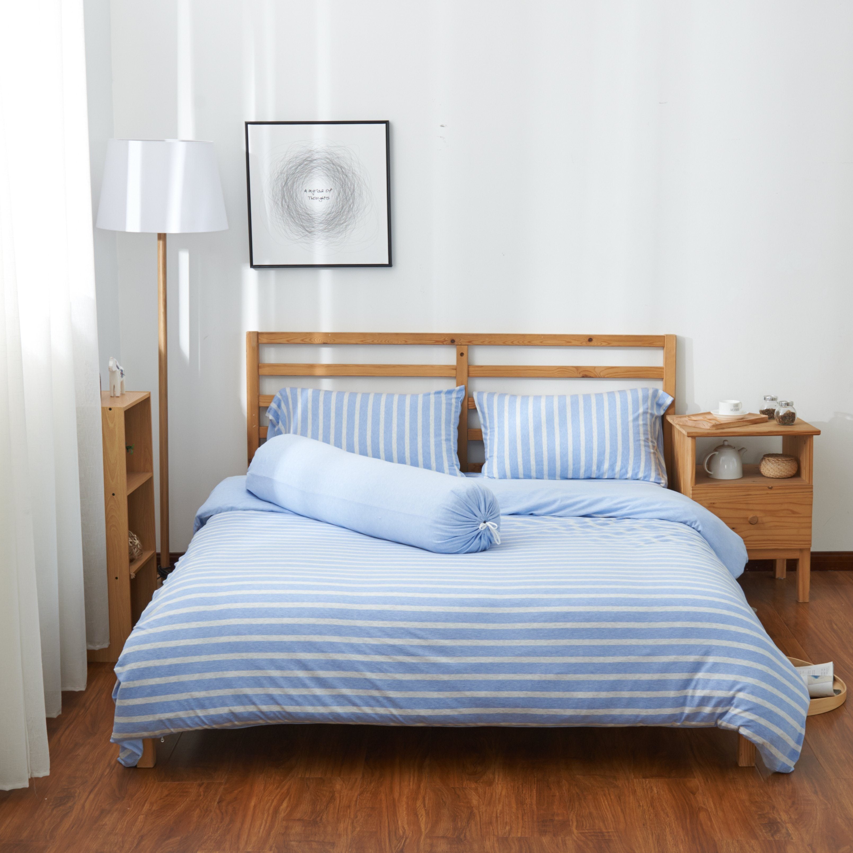 Cotton Pure™ Sky Blue Stripe Jersey Cotton Quilt Cover - Affairs Living Pte. Ltd.