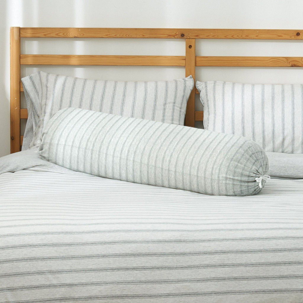 Cotton Pure™ Menatee Grey Stripe Jersey Cotton Bolster Case - Bedding Affairs