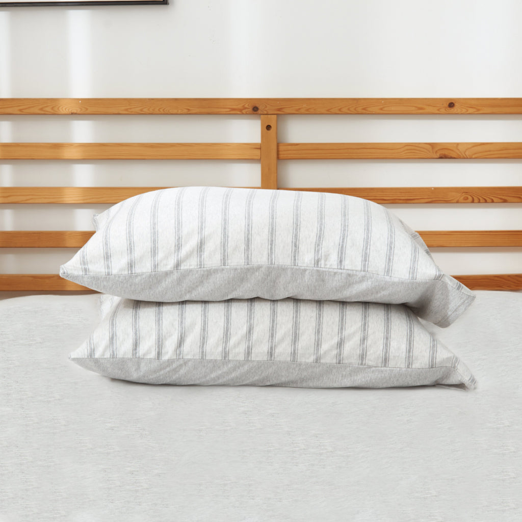 Cotton Pure™ Menatee Grey Stripe Jersey Cotton Pillow Case - Affairs Living Pte. Ltd.