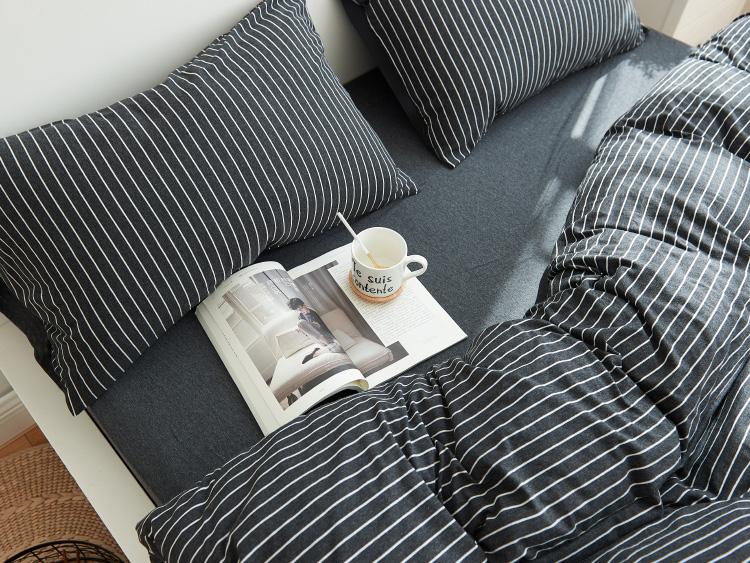 Cotton Pure™ Classic Black Stripe Jersey Cotton Fitted Sheet Set - Affairs Living Pte. Ltd.